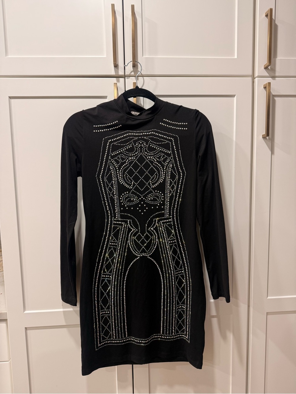 Say What? Black Long-Sleeve Mini Dress with Silver Stud Detailing